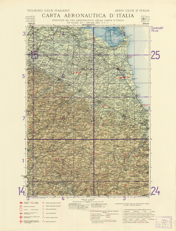 (N:549) CARTA AERONAUTICA D'ITALIA (EDIZIONE TEDESCA) - Foglio 19 RAVENNA (B0007386) Carte e stampe antiche: riproduzione a colori su carta (formato A2)