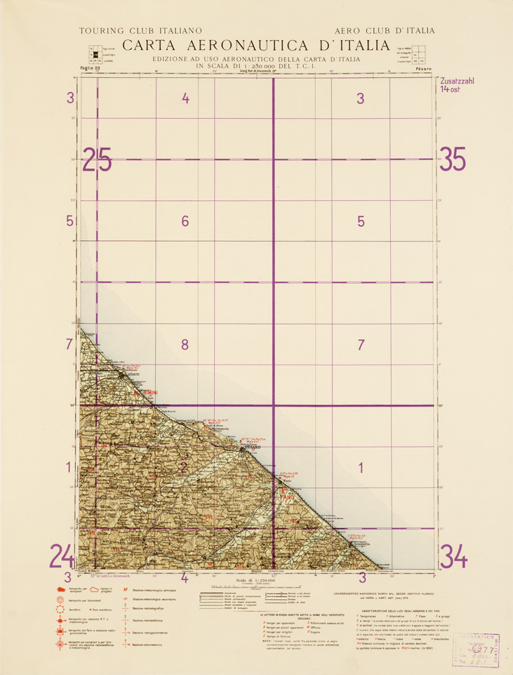 (N:550) CARTA AERONAUTICA D'ITALIA (EDIZIONE TEDESCA) - Foglio 20 PESARO (B0007387) Carte e stampe antiche: riproduzione a colori su carta (formato A2)
