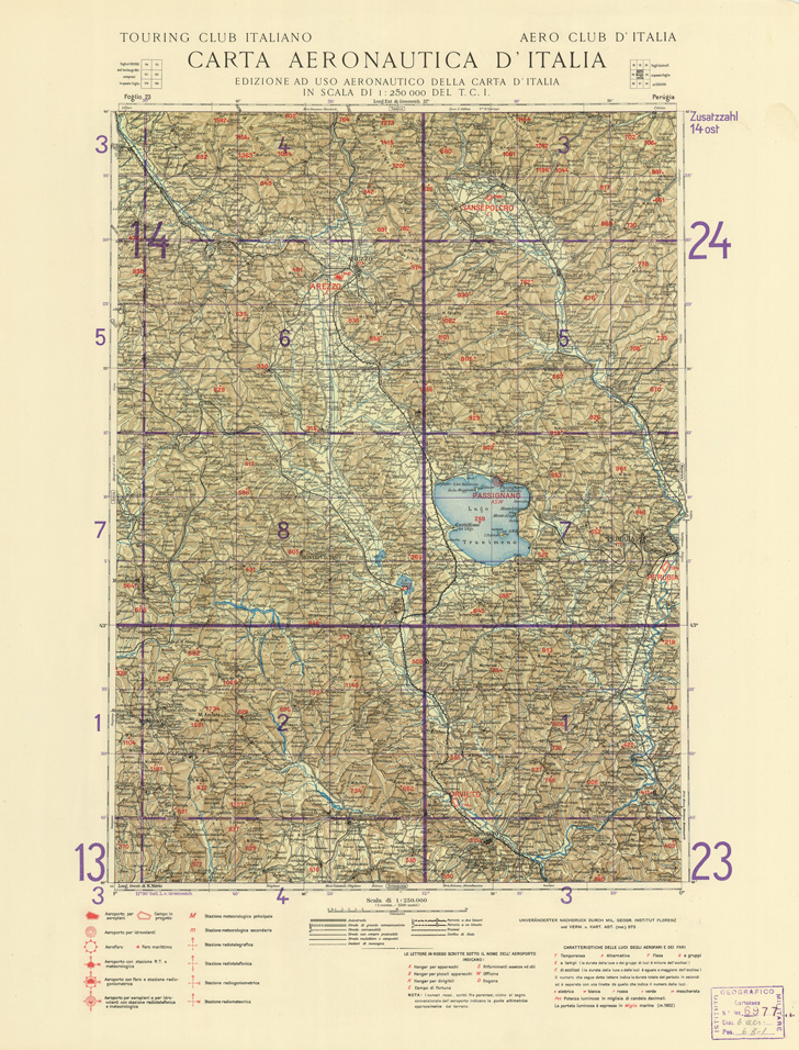 (N:553) CARTA AERONAUTICA D'ITALIA (EDIZIONE TEDESCA) - Foglio 23 PERUGIA (B0007390) Carte e stampe antiche: riproduzione a colori su carta (formato A2)
