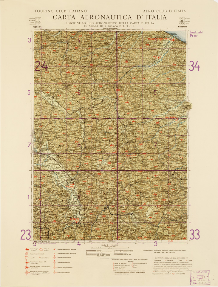 (N:554) CARTA AERONAUTICA D'ITALIA (EDIZIONE TEDESCA) - Foglio 24 MACERATA (B0007391) Carte e stampe antiche: riproduzione a colori su carta (formato A2)