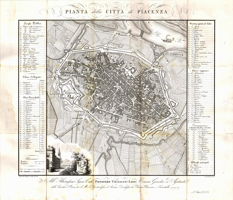 (N:13735) PIANTA DELLA CITTA' DI PIACENZA (B0007404) Carte e stampe antiche: riproduzione a colori su carta (formato A2)