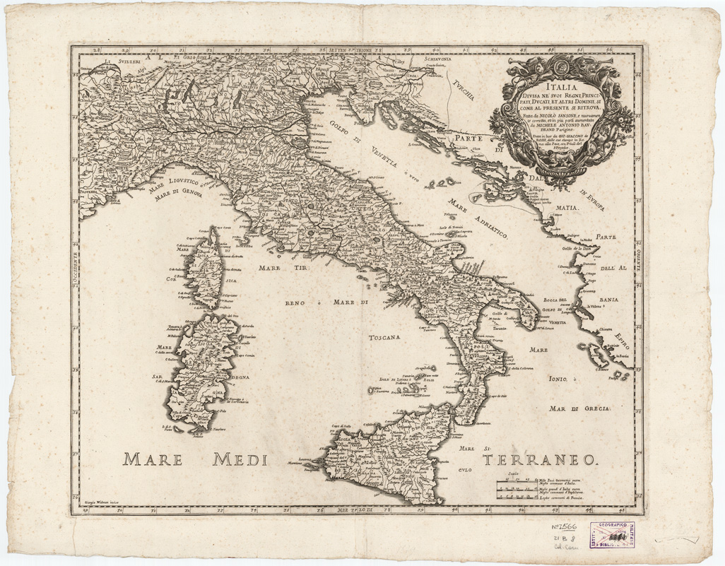 (N:10855) ITALIA DIVISA NE' SUOI REGNI, PRINCIPATI, DUCATI ET ALTRI DOMINI (B0007483) Carte e stampe antiche: riproduzione a colori su carta (formato A2)