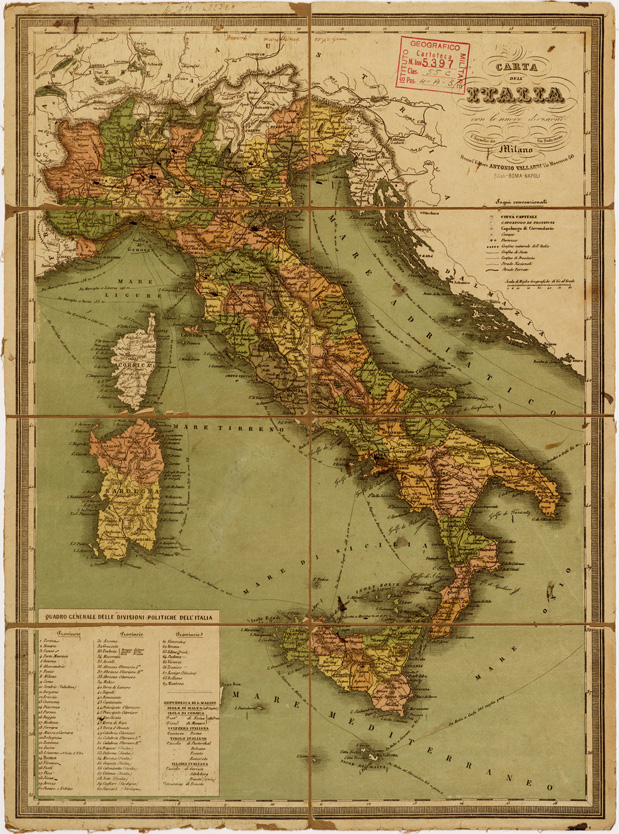 (N:2724) CARTA DELL'ITALIA CON LE NUOVE DIVISIONI (B0007523) Carte e stampe antiche: riproduzione a colori su carta (formato A2)