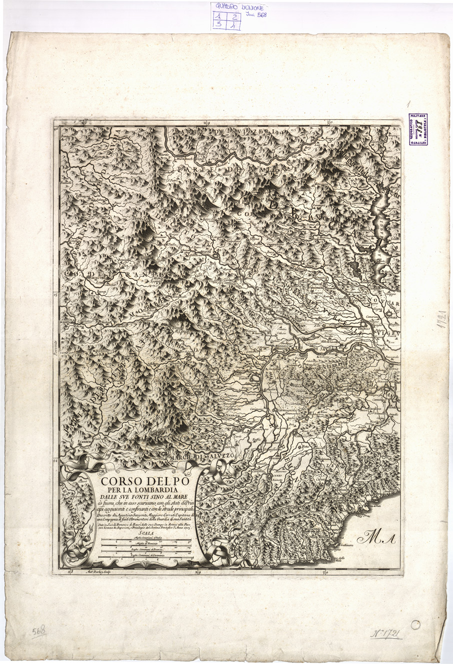 (N:9204) CORSO DEL PO' PER LA LOMBARDIA... -Tavola 1 (B0007706) Carte e stampe antiche: riproduzione a colori su carta (formato A2)
