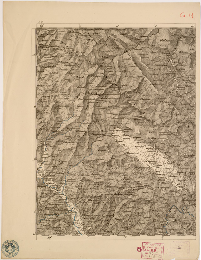 (N:8034) CARTA TOPOGRAFICA DELLE PROVINCIE LOMBARDO VENETO... - G 11 Foglio 1 (B0007831) Carte e stampe antiche: riproduzione a colori su carta (formato A2)