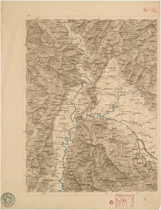 (N:8036) CARTA TOPOGRAFICA DELLE PROVINCIE LOMBARDO VENETO... - G 12 Foglio 1 (B0007833) Carte e stampe antiche: riproduzione a colori su carta (formato A2)