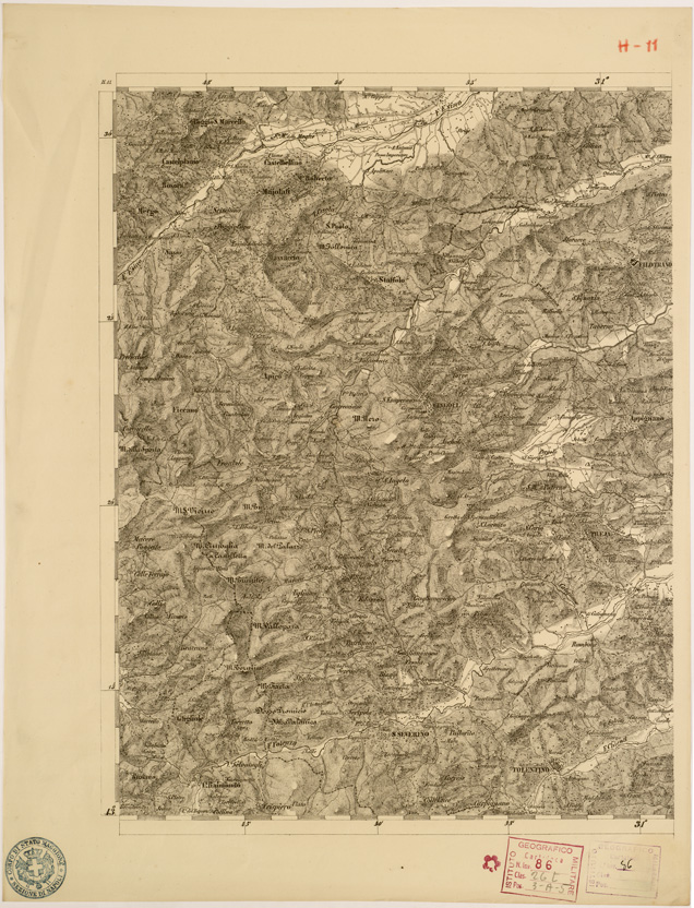 (N:8052) CARTA TOPOGRAFICA DELLE PROVINCIE LOMBARDO VENETO... - H 11 Foglio 1 (B0007847) Carte e stampe antiche: riproduzione a colori su carta (formato A2)