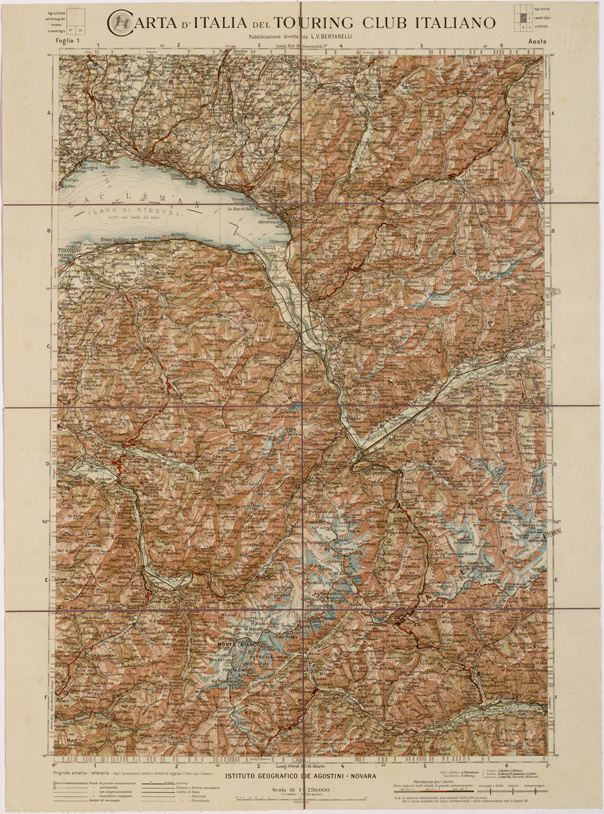 (N:1211) CARTA D'ITALIA DEL TOURING CLUB ITALIANO - Foglio 1 AOSTA (B0007898) Carte e stampe antiche: riproduzione a colori su carta (formato A2)