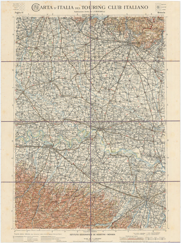 (N:1213) CARTA D'ITALIA DEL TOURING CLUB ITALIANO - Foglio 11 BRESCIA (B0007909) Carte e stampe antiche: riproduzione a colori su carta (formato A2)
