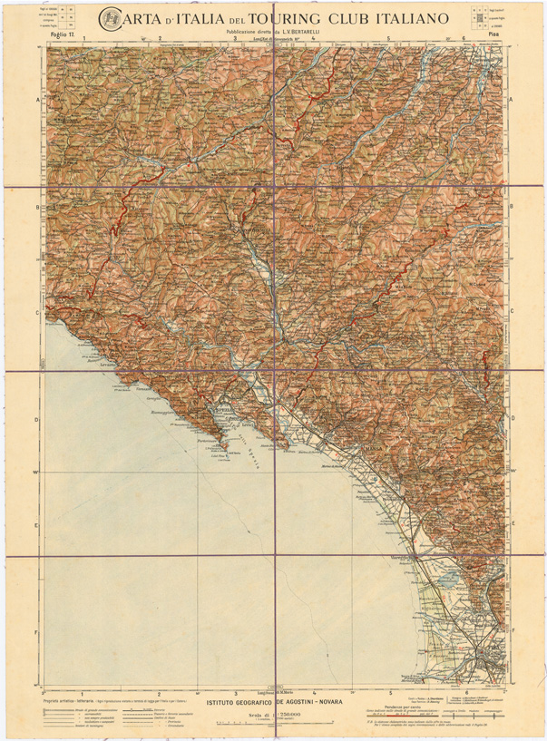 (N:1220) CARTA D'ITALIA DEL TOURING CLUB ITALIANO - Foglio 17 PISA (B0007916) Carte e stampe antiche: riproduzione a colori su carta (formato A2)