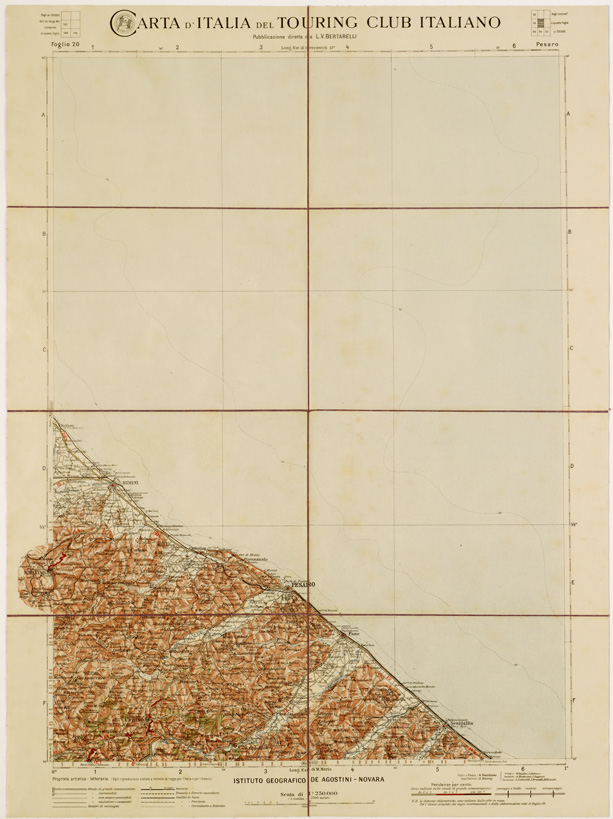 (N:1224) CARTA D'ITALIA DEL TOURING CLUB ITALIANO - Foglio 20 PESARO (B0007919) Carte e stampe antiche: riproduzione a colori su carta (formato A2)