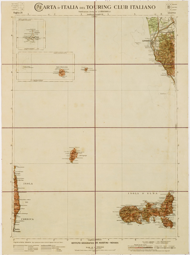 (N:1225) CARTA D'ITALIA DEL TOURING CLUB ITALIANO - Foglio 21 - LIVORNO (B0007920) Carte e stampe antiche: riproduzione a colori su carta (formato A2)