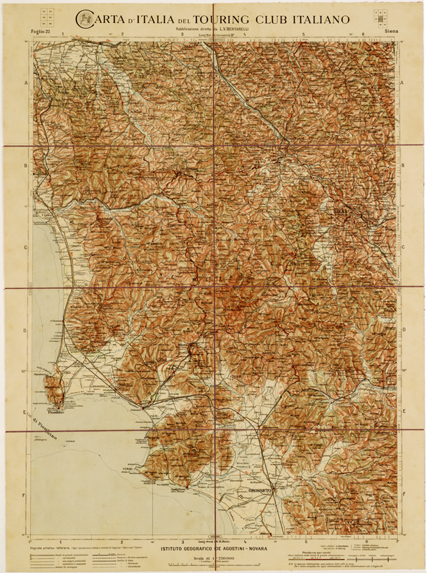 (N:1226) CARTA D'ITALIA DEL TOURING CLUB ITALIANO - Foglio 22 SIENA (B0007921) Carte e stampe antiche: riproduzione a colori su carta (formato A2)