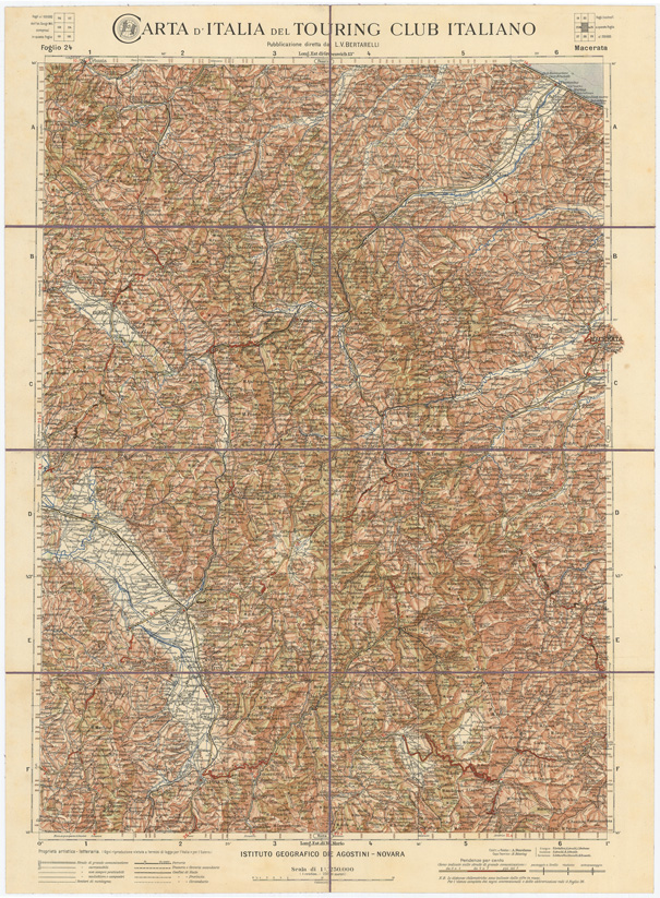 (N:1228) CARTA D'ITALIA DEL TOURING CLUB ITALIANO - Foglio 24 MACERATA (B0007923) Carte e stampe antiche: riproduzione a colori su carta (formato A2)