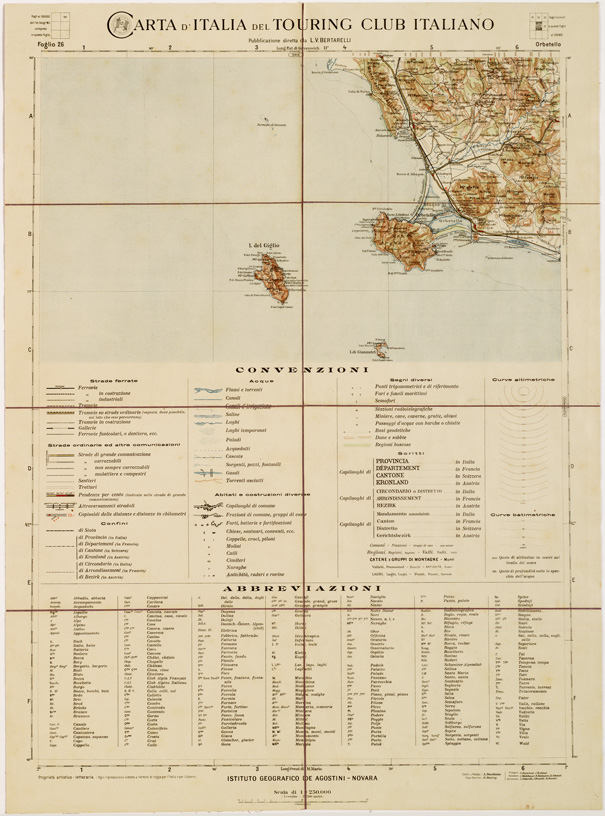 (N:1231) CARTA D'ITALIA DEL TOURING CLUB ITALIANO - Foglio 26 ORBETELLO (B0007926) Carte e stampe antiche: riproduzione a colori su carta (formato A2)