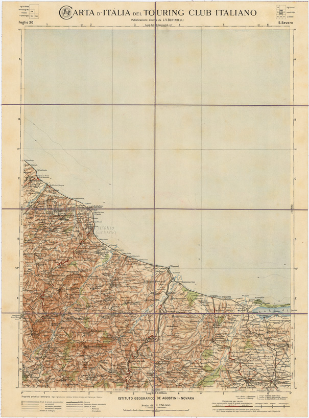 (N:1236) CARTA D'ITALIA DEL TOURING CLUB ITALIANO - Foglio 30 S. SEVERO (B0007930) Carte e stampe antiche: riproduzione a colori su carta (formato A2)