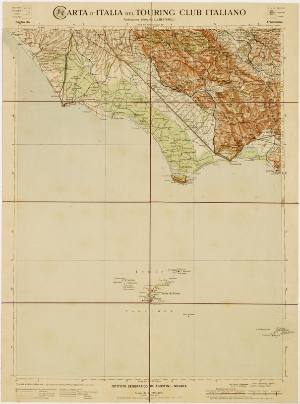 (N:1240) CARTA D'ITALIA DEL TOURING CLUB ITALIANO - Foglio 34 FROSINONE (B0007934) Carte e stampe antiche: riproduzione a colori su carta (formato A2)