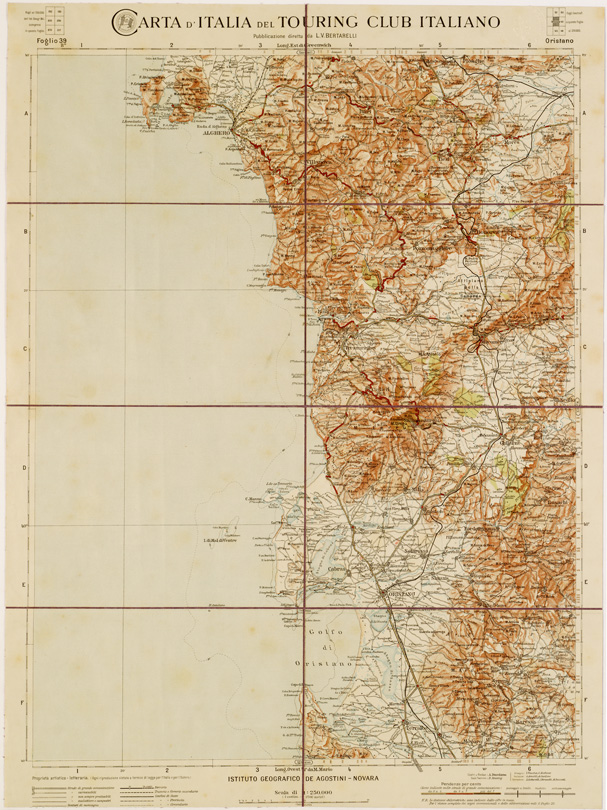 (N:1245) CARTA D'ITALIA DEL TOURING CLUB ITALIANO - Foglio 39 ORISTANO (B0007939) Carte e stampe antiche: riproduzione a colori su carta (formato A2)