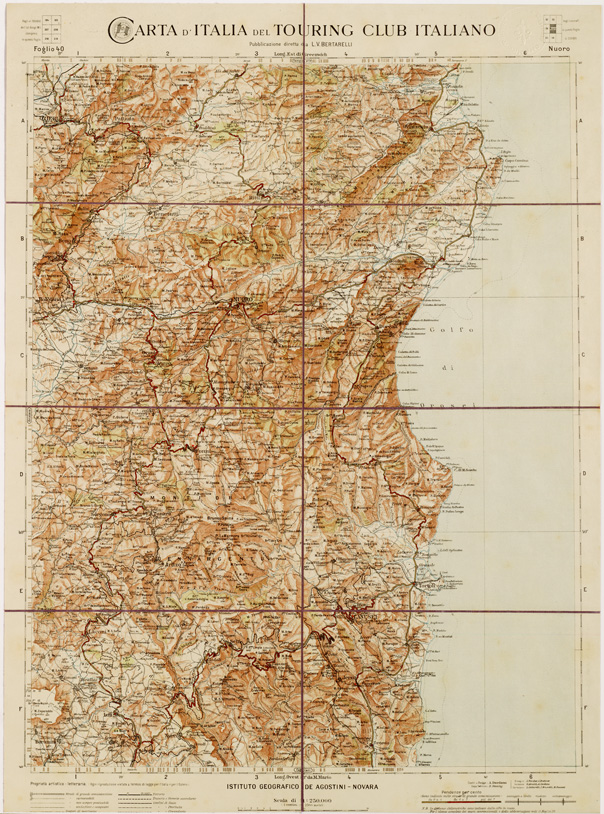 (N:1247) CARTA D'ITALIA DEL TOURING CLUB ITALIANO - Foglio 40 NUORO (B0007940) Carte e stampe antiche: riproduzione a colori su carta (formato A2)