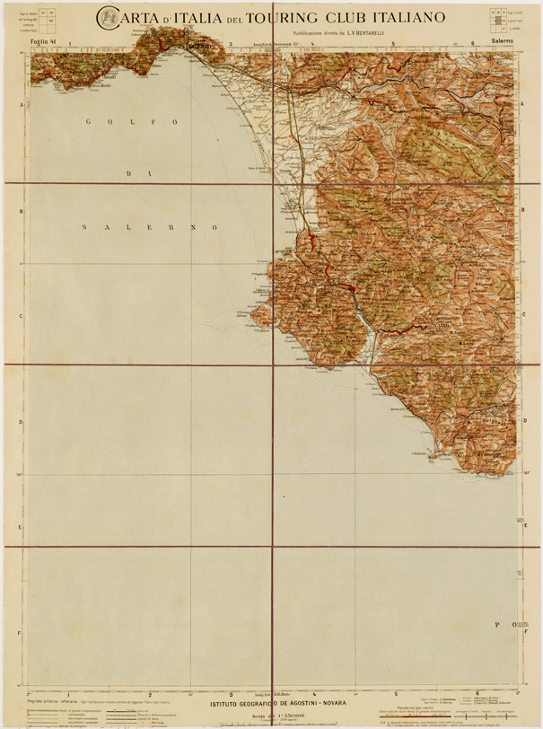 (N:1248) CARTA D'ITALIA DEL TOURING CLUB ITALIANO - Foglio 41 SALERNO (B0007941) Carte e stampe antiche: riproduzione a colori su carta (formato A2)