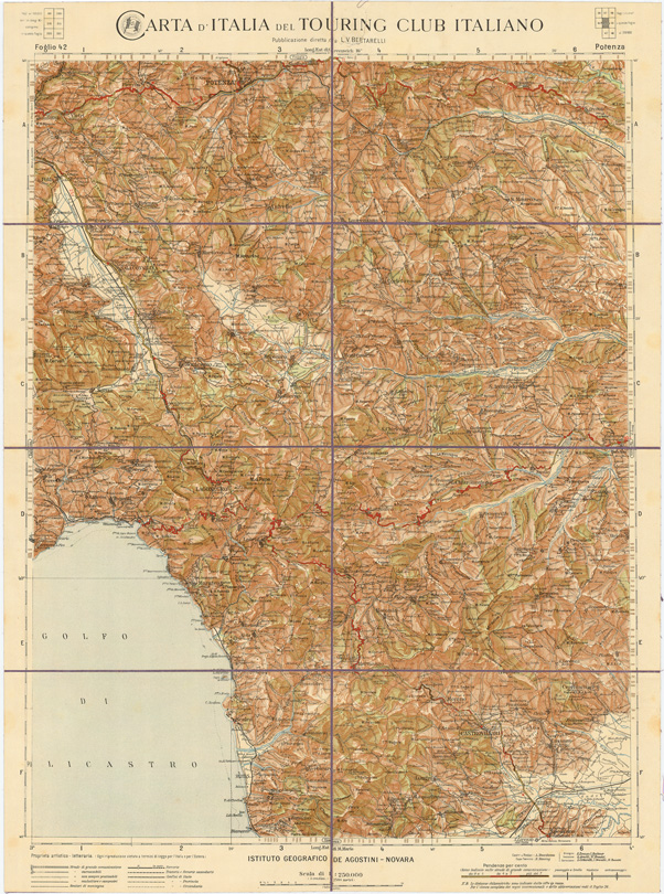 (N:1249) CARTA D'ITALIA DEL TOURING CLUB ITALIANO - Foglio 42 POTENZA (B0007942) Carte e stampe antiche: riproduzione a colori su carta (formato A2)