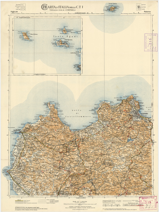 (N:1319) CARTA D'ITALIA DEL TOURING CLUB ITALIANO PUBBLICAZIONE DIRETTA DA L.V. BERTARELLI - Foglio 49 - Palermo. (B0008086) Carte e stampe antiche: riproduzione a colori su carta (formato A2)