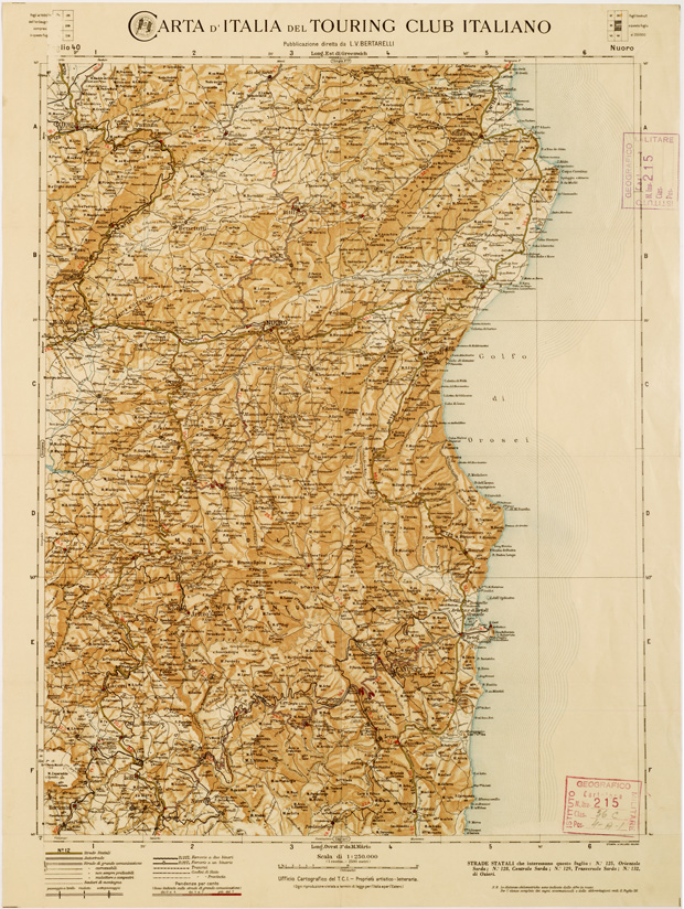 (N:1310) CARTA D'ITALIA DEL TOURING CLUB ITALIANO PUBBLICAZIONE DIRETTA DA L.V. BERTARELLI - Foglio 40 - Nuoro. (B0008095) Carte e stampe antiche: riproduzione a colori su carta (formato A2)
