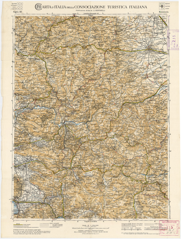 (N:1305) CARTA D'ITALIA DEL TOURING CLUB ITALIANO PUBBLICAZIONE DIRETTA DA L.V. BERTARELLI - Foglio 36 - Benevento. (B0008099) Carte e stampe antiche: riproduzione a colori su carta (formato A2)