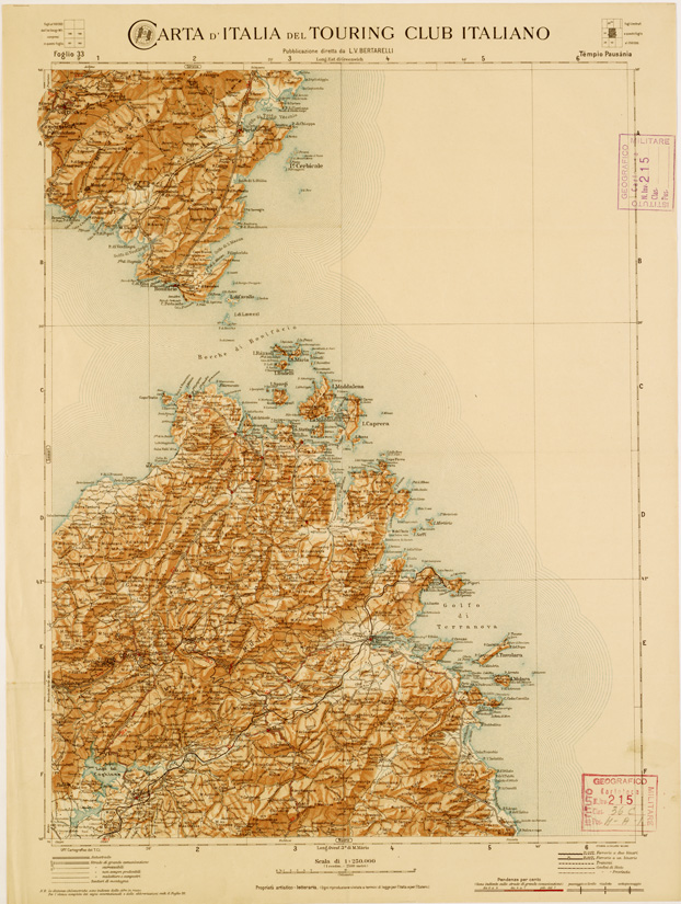 (N:1302) CARTA D'ITALIA DEL TOURING CLUB ITALIANO PUBBLICAZIONE DIRETTA DA L.V. BERTARELLI  - Foglio 33 - Tempio Pausania. (B0008102) Carte e stampe antiche: riproduzione a colori su carta (formato A2)