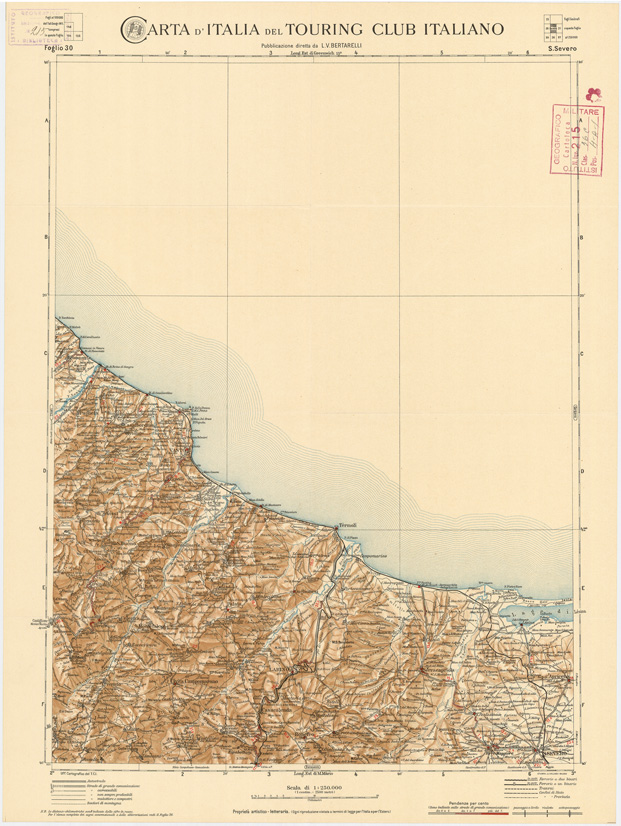 (N:1299) CARTA D'ITALIA DEL TOURING CLUB ITALIANO PUBBLICAZIONE DIRETTA DA L.V. BERTARELLI - Foglio 30 - S. Severo. (B0008105) Carte e stampe antiche: riproduzione a colori su carta (formato A2)