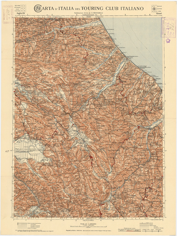 (N:1297) CARTA D'ITALIA DEL TOURING CLUB ITALIANO PUBBLICAZIONE DIRETTA DA L.V. BERTARELLI - Foglio 29 - Chieti. (B0008106) Carte e stampe antiche: riproduzione a colori su carta (formato A2)