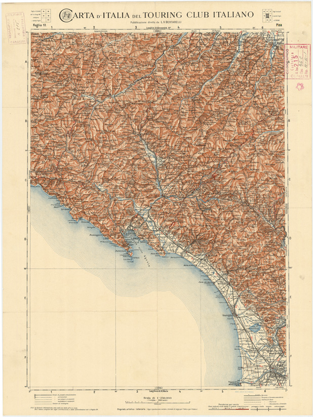 (N:1282) CARTA D'ITALIA DEL TOURING CLUB ITALIANO PUBBLICAZIONE DIRETTA DA L.V. BERTARELLI - Foglio 17 - Pisa. (B0008120) Carte e stampe antiche: riproduzione a colori su carta (formato A2)