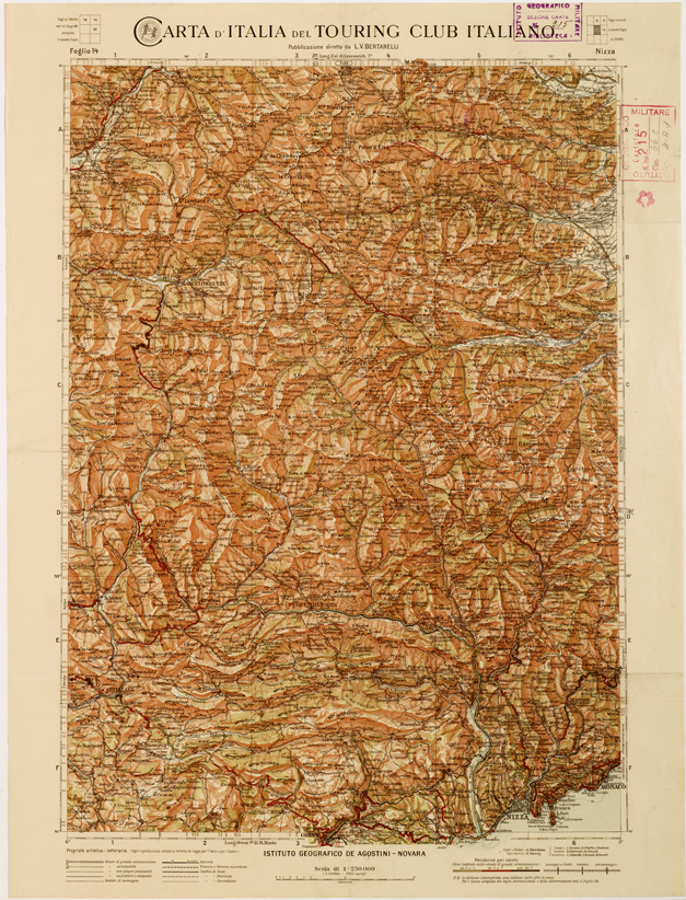 (N:1279) CARTA D'ITALIA DEL TOURING CLUB ITALIANO PUBBLICAZIONE DIRETTA DA L.V. BERTARELLI  - Foglio 14 - Nizza. (B0008123) Carte e stampe antiche: riproduzione a colori su carta (formato A2)