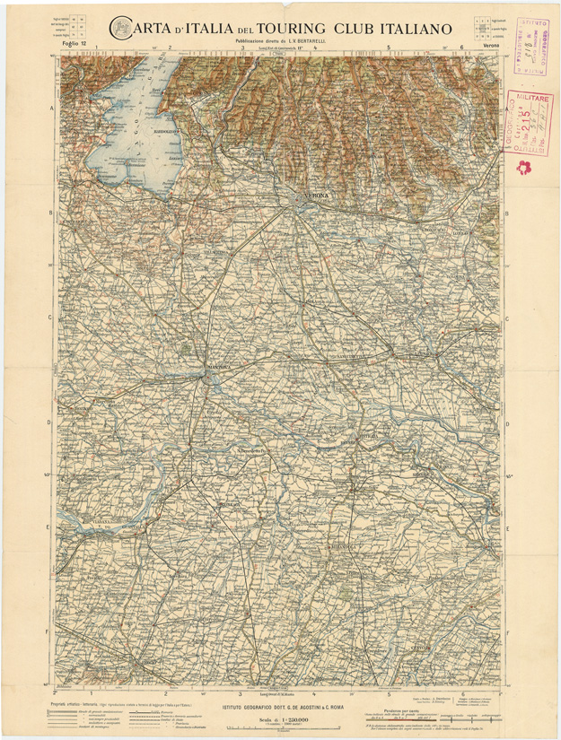 (N:1276) CARTA D'ITALIA DEL TOURING CLUB ITALIANO PUBBLICAZIONE DIRETTA DA L.V. BERTARELLI - Foglio 12 - Verona. (B0008126) Carte e stampe antiche: riproduzione a colori su carta (formato A2)