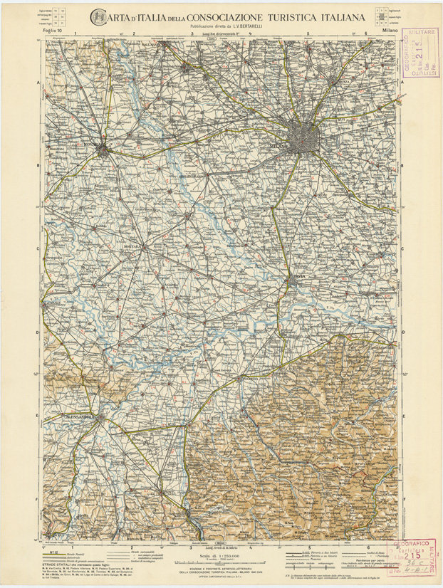 (N:1274) CARTA D'ITALIA DEL TOURING CLUB ITALIANO PUBBLICAZIONE DIRETTA DA L.V. BERTARELLI - Foglio 10 - Milano. (B0008128) Carte e stampe antiche: riproduzione a colori su carta (formato A2)