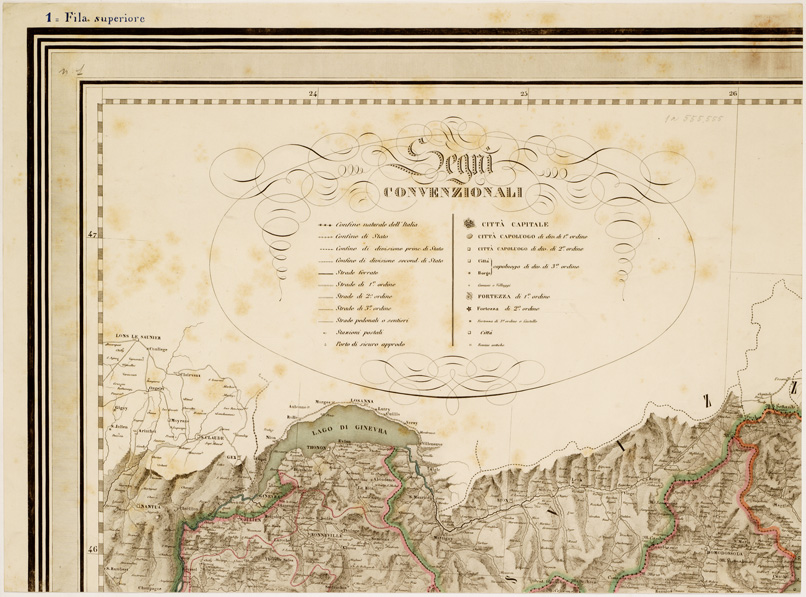 (N:10423) GRAN CARTA D'ITALIA DISEGNATA ED INCISA COLLA SCORTA DELLE OPERE PIU' RECENTI ED ACCREDITATE DI GEOGRAFIA PUBBLICATA PER CURA DI G. CIVELLI E COMP. ... - Foglio 1 (B0008217) Carte e stampe antiche: riproduzione a colori su carta (formato A2)