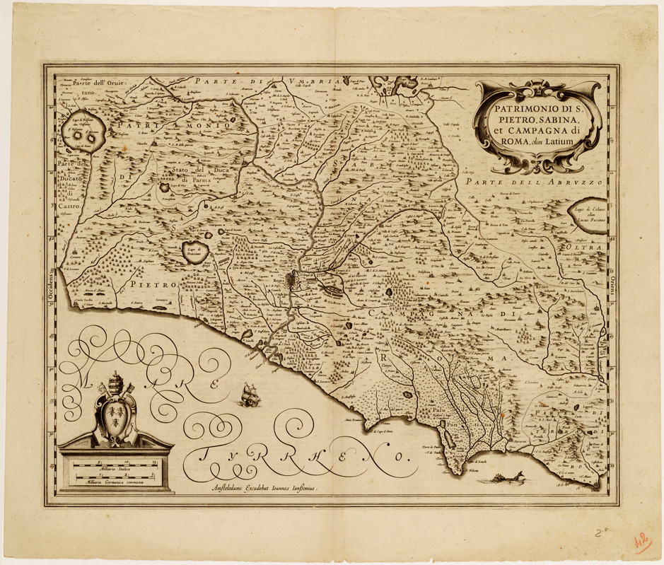 (N:477) CARTE VARIE TRATTE DALL'ATLANTE DI GIOVANNI JANNSON - PATRIMONIO DI S. PIETRO, SABINA ET CAMPAGNA DI ROMA OLIM LATIUM. AMSTELODAMI EXCUDEBAT JOANNES JANSSONIUS - Tavola 2-0 (B0008265) Carte e stampe antiche: riproduzione a colori su carta (formato A2)