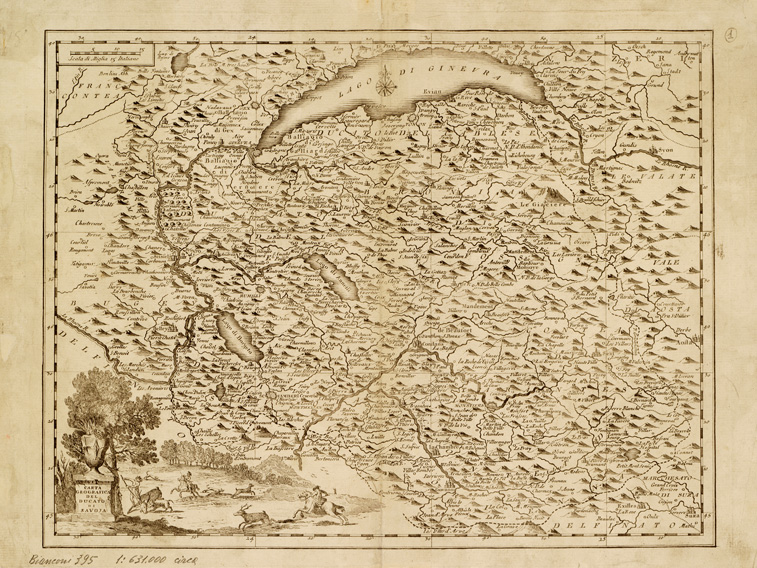 (N:8591) CARTE GEOGRAFICHE DI VARIE REGIONI D'ITALIA SIMILI A QUELLE PUBBLICATE NELLE OPERE DEL SALMO DI GEOGRAFIA IN VENEZIA, 1757 - Tavola 1 - Carta geografica del Ducato di Savoja (B0008274) Carte e stampe antiche: riproduzione a colori su carta (formato A2)