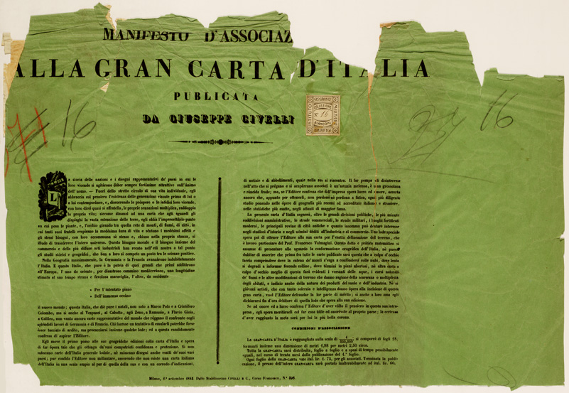 (N:10421) GRAN CARTA D'ITALIA DISEGNATA ED INCISA COLLA SCORTA DELLE OPERE PIU' RECENTI ED ACCREDITATE DI GEOGRAFIA PUBBLICATA PER CURA DI G. CIVELLI E COMP. ... - Titolo (B0008287) Carte e stampe antiche: riproduzione a colori su carta (formato A2)