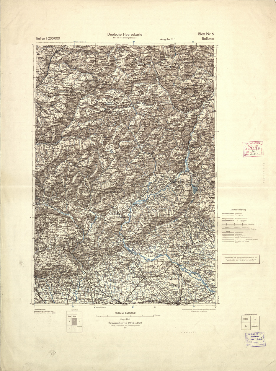 (N:9324) DEUTSCHE HEERESKARTE - ITALIEN - Foglio 6 - Belluno (B0008352) Carte e stampe antiche: riproduzione a colori su carta (formato A2)