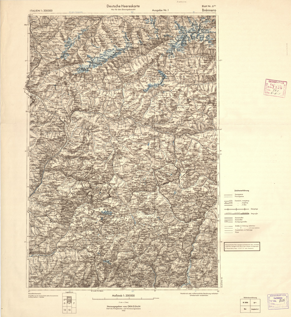 (N:9325) DEUTSCHE HEERESKARTE - ITALIEN - Foglio 6 bis - Brennero (B0008353) Carte e stampe antiche: riproduzione a colori su carta (formato A2)