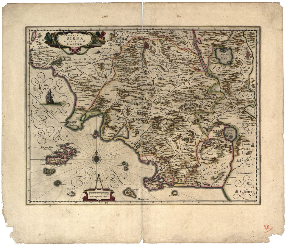 (N:15832) CARTE VARIE TRATTE DALL'ATLANTE DI GIOVANNI JANNSON - TERRITORIO DI SIENA ET DUCATO DI CASTRO - Tavola 2-3 (B0008369) Carte e stampe antiche: riproduzione a colori su carta (formato A2)