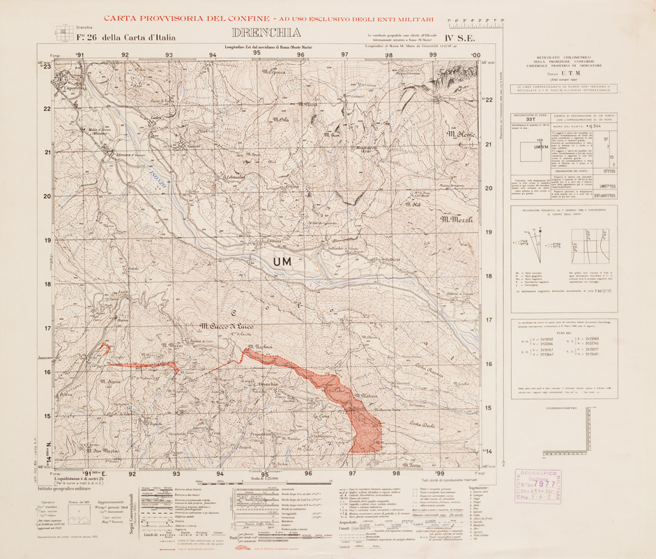 (N:5806) CARTA PROVVISORIA DEL CONFINE... - Drenchia (B0008453) Carte e stampe antiche: riproduzione a colori su carta (formato A2)