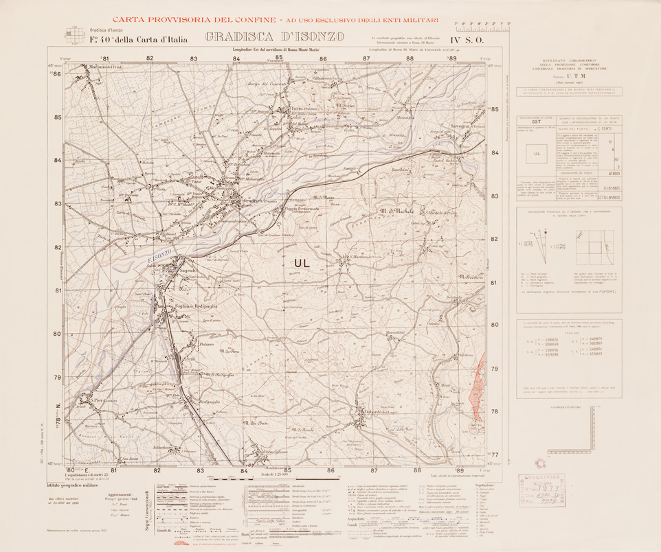 (N:5810) CARTA PROVVISORIA DEL CONFINE... - Gradisca d'Isonzo (B0008458) Carte e stampe antiche: riproduzione a colori su carta (formato A2)