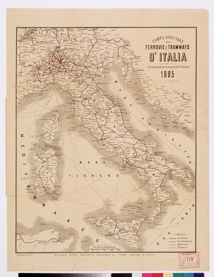(N:5869) CARTA SPECIALE DELLE FERROVIE E TRAMWAIS D'ITALIA... (B0008524) Carte e stampe antiche: riproduzione a colori su carta (formato A2)