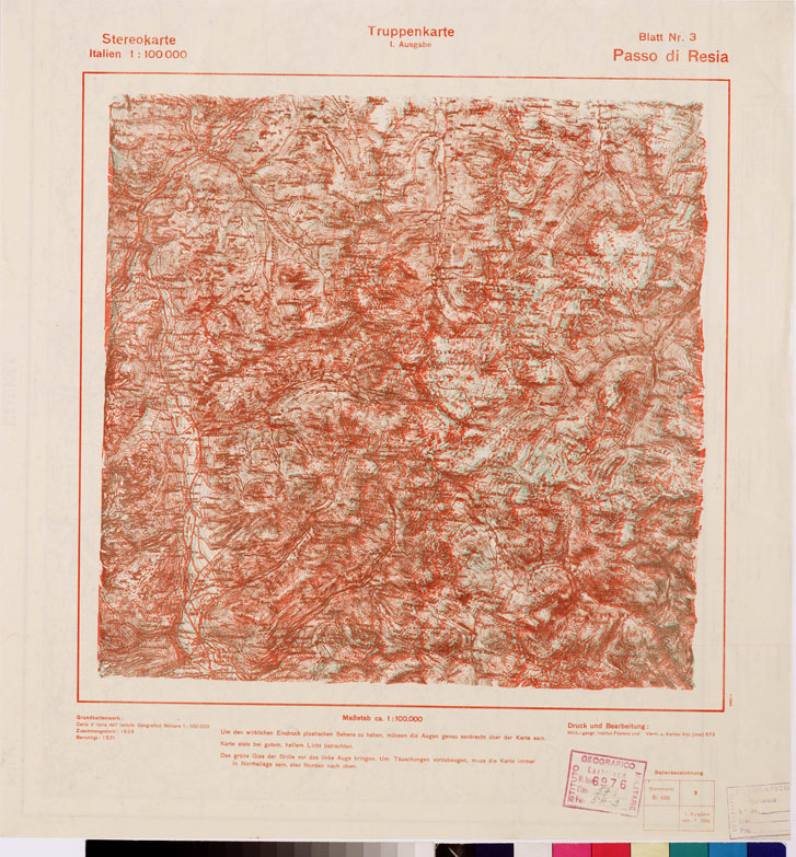 (N:8831) TRUPPENKARTE - STEREOKARTE - (CARTA STEREOSCOPICA PER USO MILITARE) - Foglio 3 - Passo di Resia (B0008537) Carte e stampe antiche: riproduzione a colori su carta (formato A2)