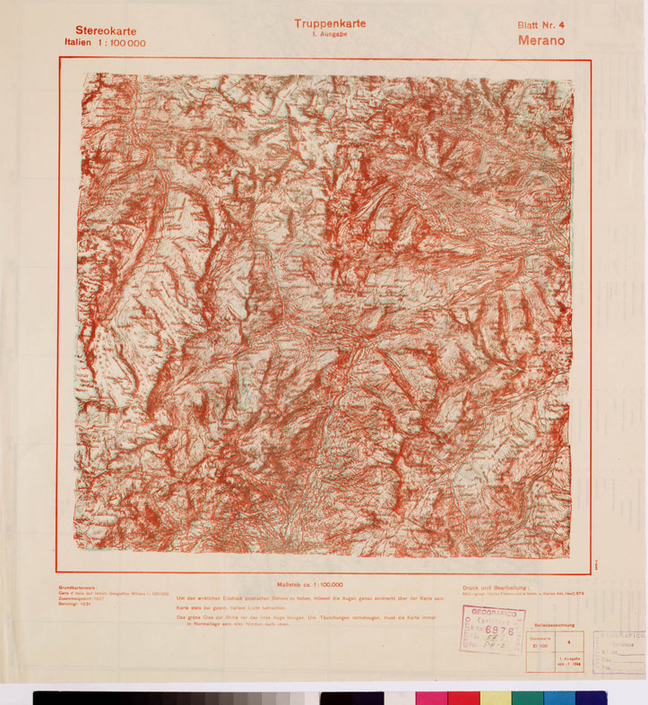 (N:8818) TRUPPENKARTE - STEREOKARTE - (CARTA STEREOSCOPICA PER USO MILITARE) - Foglio 4 - Merano (B0008538) Carte e stampe antiche: riproduzione a colori su carta (formato A2)
