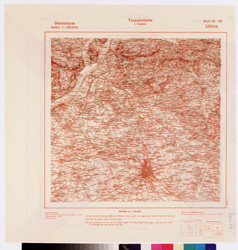 (N:8835) TRUPPENKARTE - STEREOKARTE - (CARTA STEREOSCOPICA PER USO MILITARE) - Foglio 25 - Udine (B0008561) Carte e stampe antiche: riproduzione a colori su carta (formato A2)