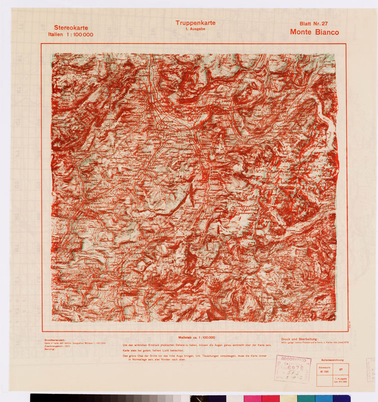(N:8833) TRUPPENKARTE - STEREOKARTE - (CARTA STEREOSCOPICA PER USO MILITARE) - Foglio 27 - Monte Bianco (B0008563) Carte e stampe antiche: riproduzione a colori su carta (formato A2)