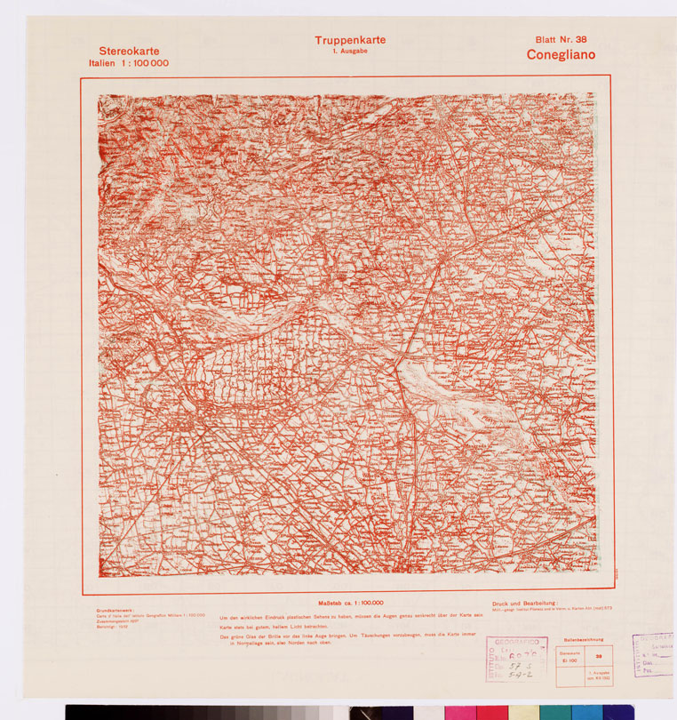 (N:8822) TRUPPENKARTE - STEREOKARTE - (CARTA STEREOSCOPICA PER USO MILITARE) - Foglio 38 - Conegliano (B0008573) Carte e stampe antiche: riproduzione a colori su carta (formato A2)